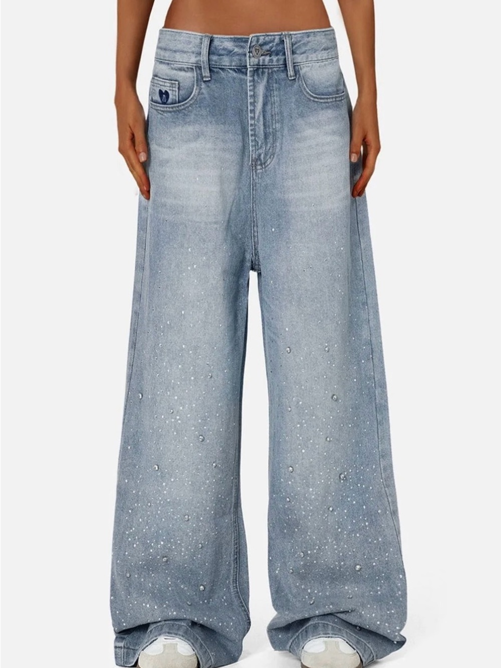 Aelfric Eden Rhinestone Baggy Jeans Denim Wide-leg Y2K Sz 30